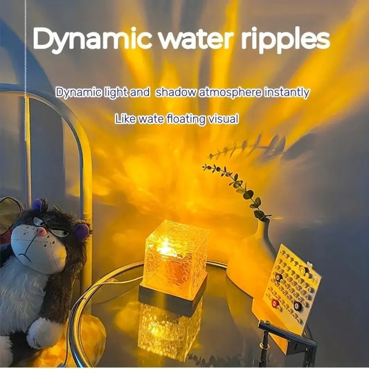 Water Ripple Projector Night Light 16 Colors Rotating Flame
