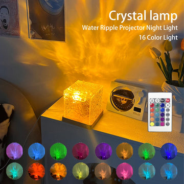 Water Ripple Projector Night Light 16 Colors Rotating Flame