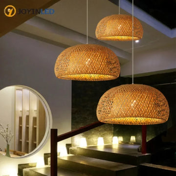 Handwoven Rattan Bamboo Pendant Light – Boho Wicker Ceiling Lamp Shade E27 | 30/38/45cm
